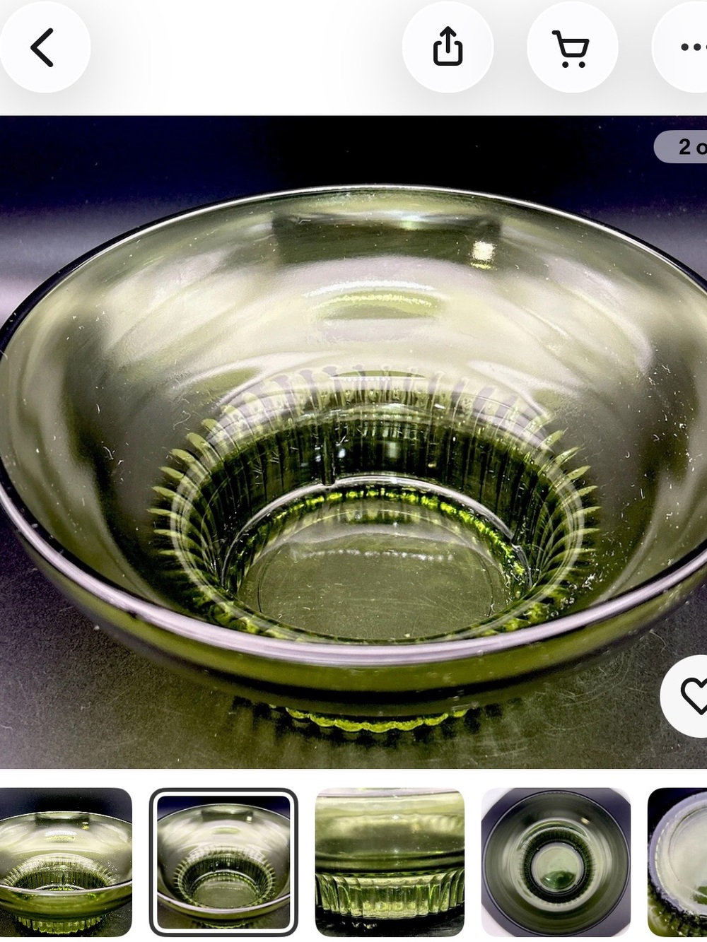 Set of two antique  Green Ribbed Glass Bowl